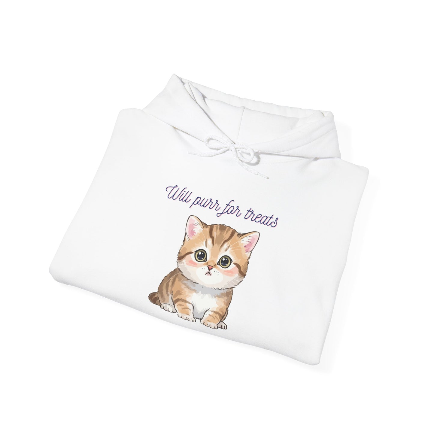 Cute Kitten Hoodie — "Will purr for treats" Cozy Cat Lover Sweatshirt