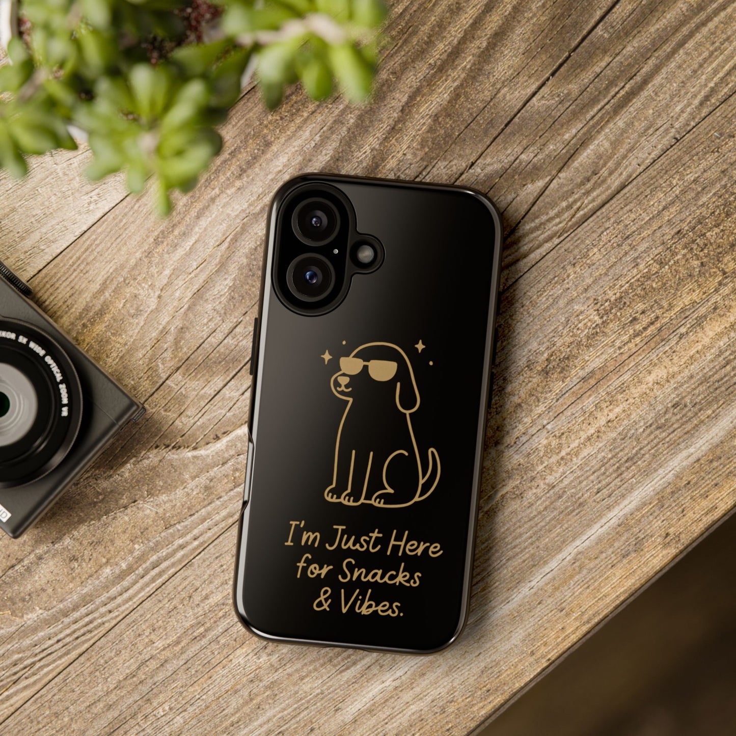 Phone Case — "I’m Just Here for Snacks & Vibes" Cute Dog Design