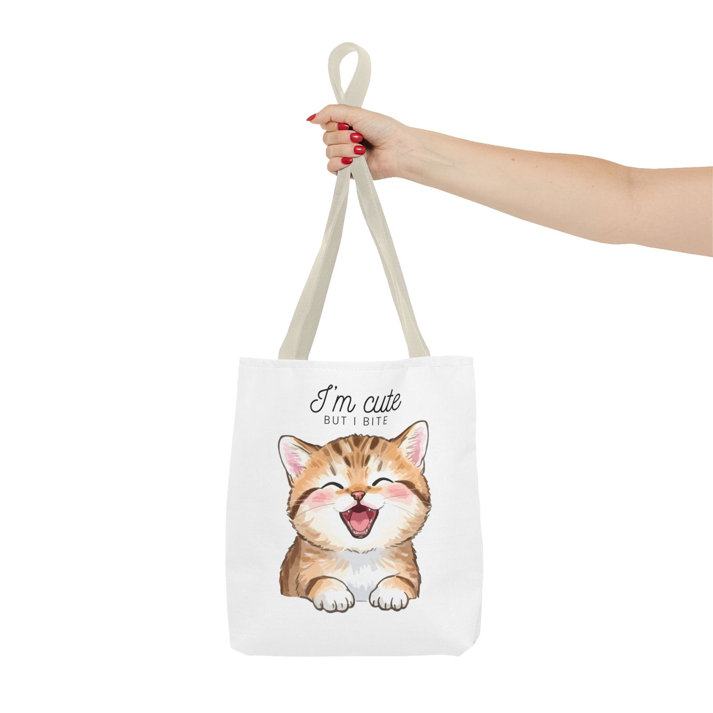 Cute Kitten Tote Bag — "I'm Cute But I Bite" Printed Canvas Bag