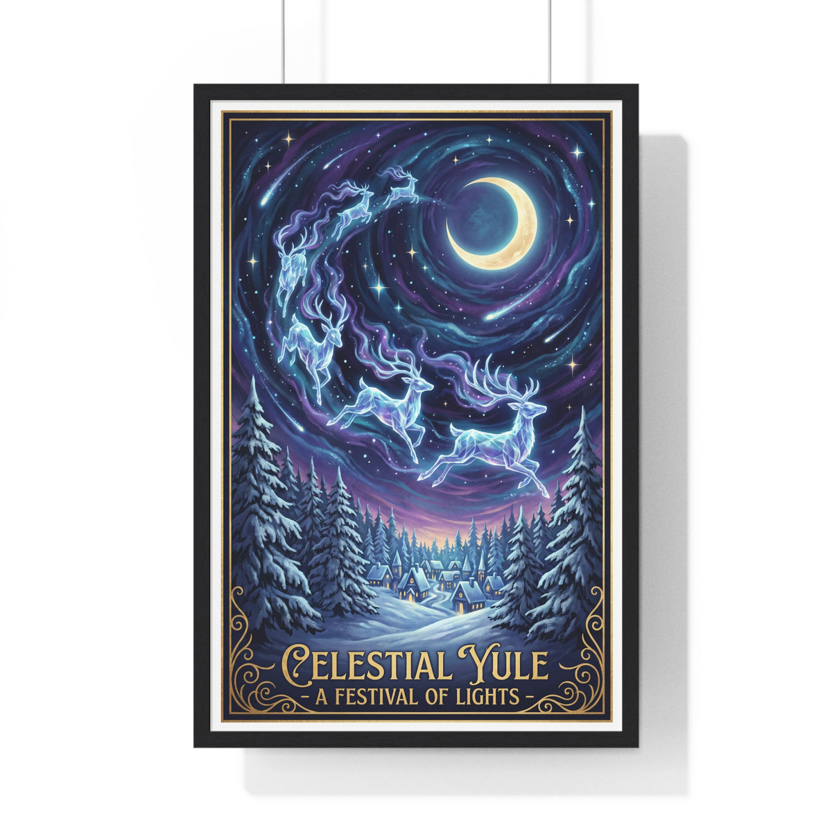 "Celestial Yule: A Festival of Lights" Holiday Framed Poster