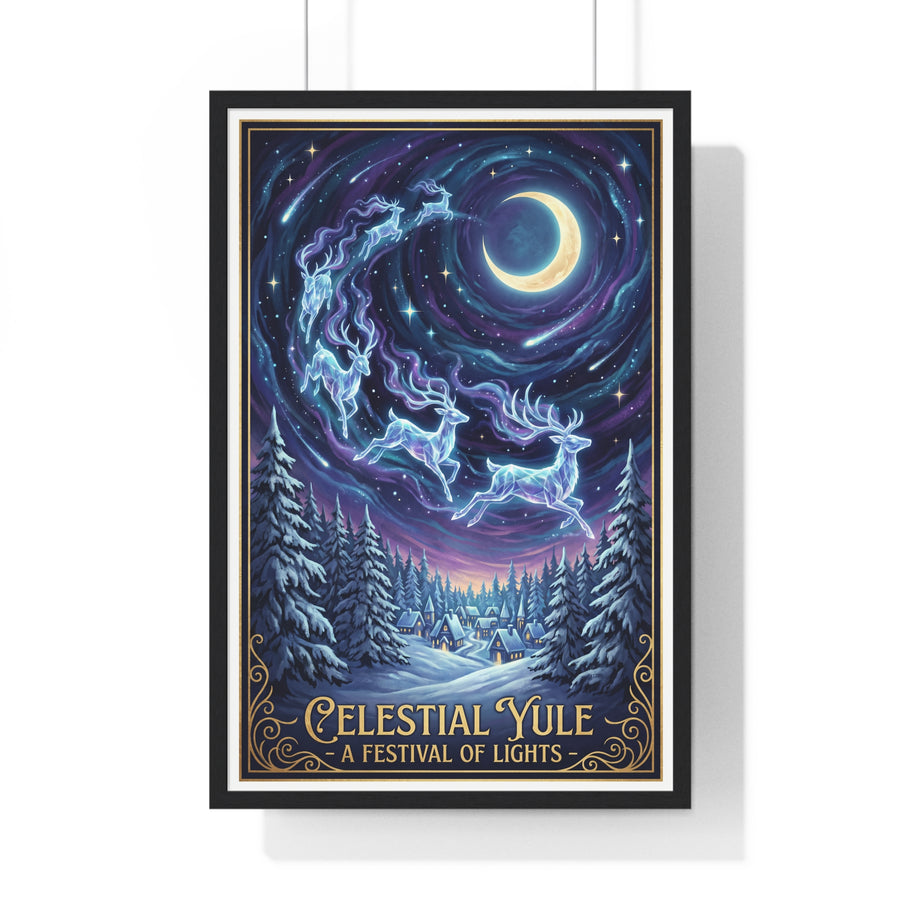 "Celestial Yule: A Festival of Lights" Holiday Framed Poster