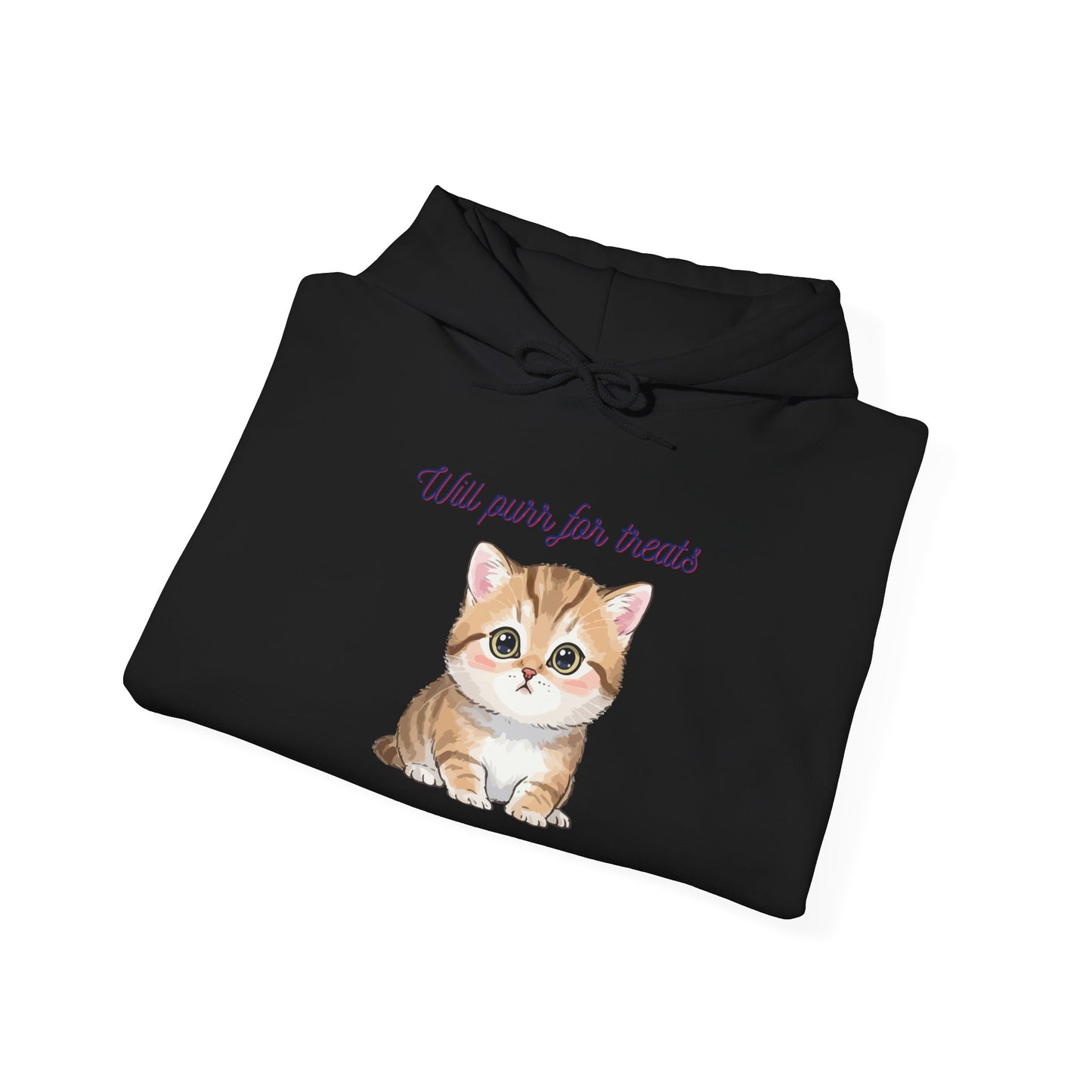 Cute Kitten Hoodie — "Will purr for treats" Cozy Cat Lover Sweatshirt