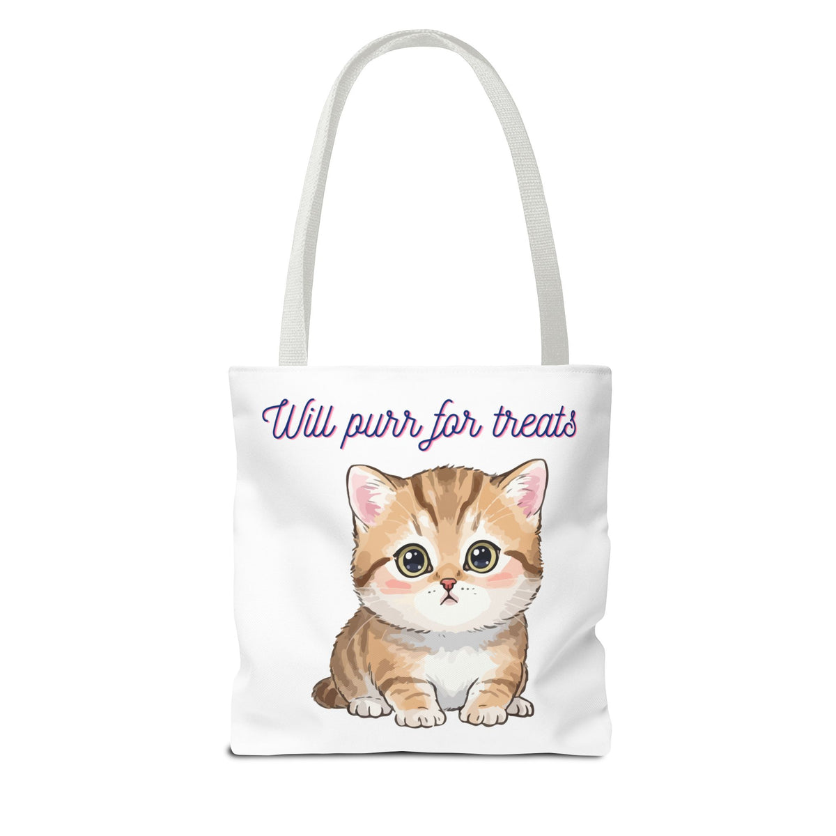 "Will purr for treats" kitten tote bag