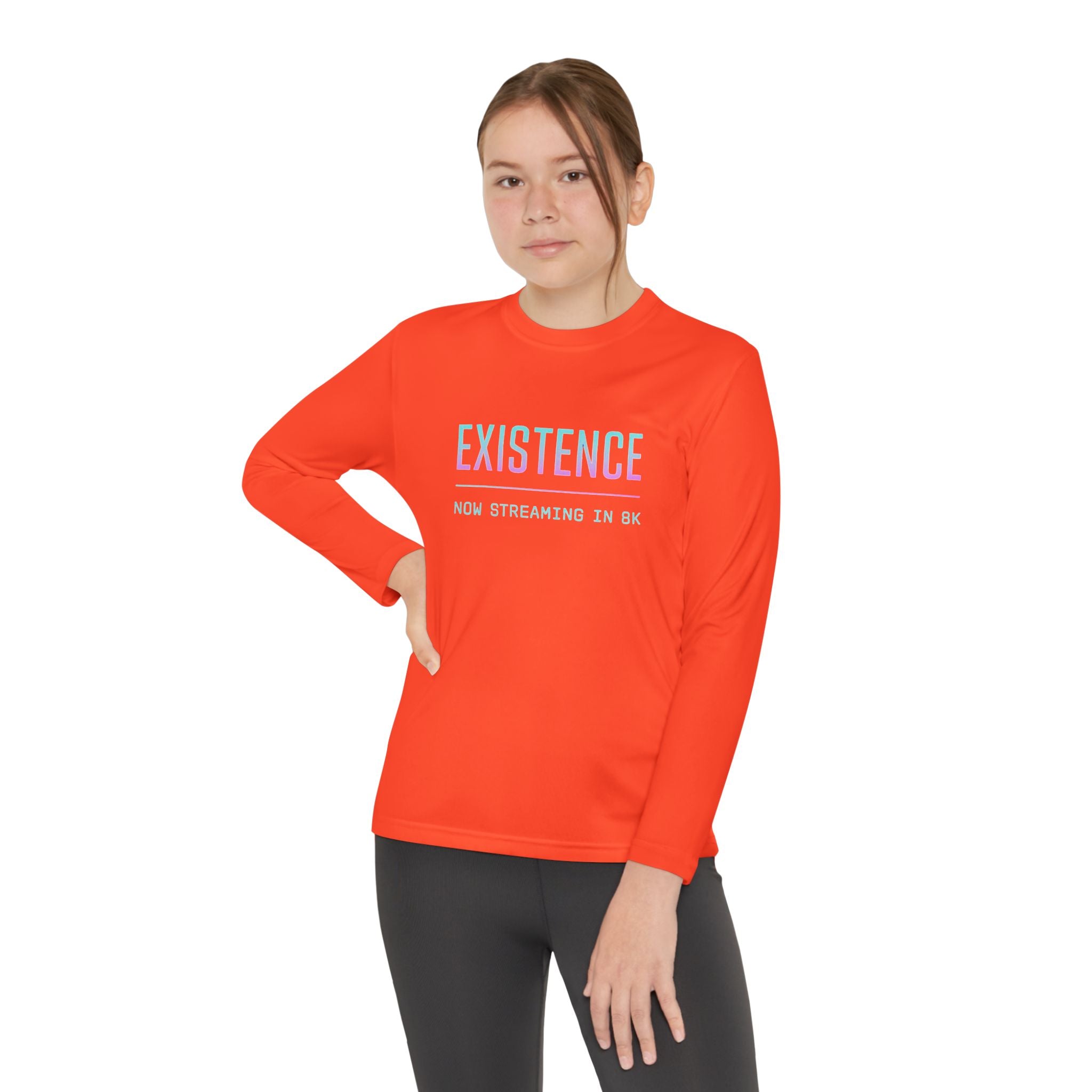 Youth Motivational Long Sleeve Tee - Vibrant Orange "Existence, How Striving Defines Me", Gift for Kids, Sportswear, Everyday Wear, [...]