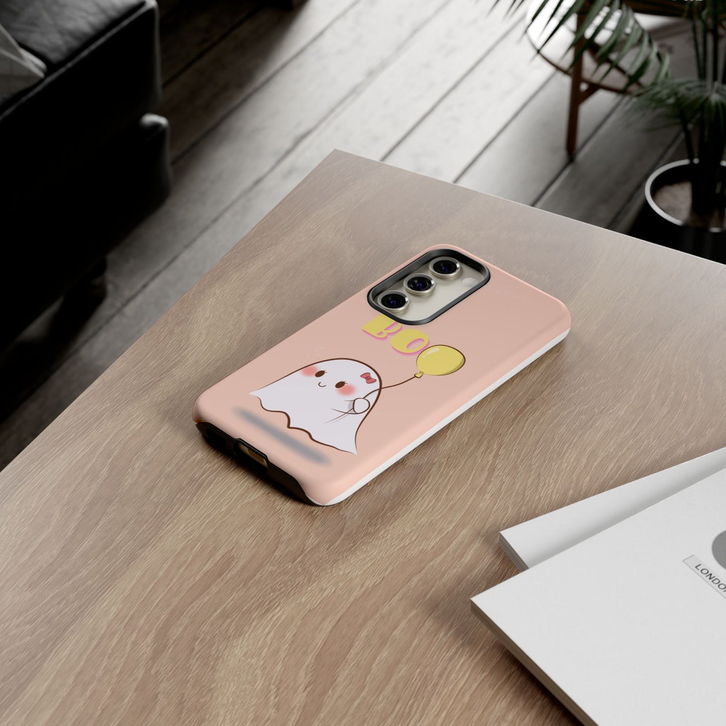 Cute Ghost 'Boo' Phone Case – Pink Balloon Protective Case