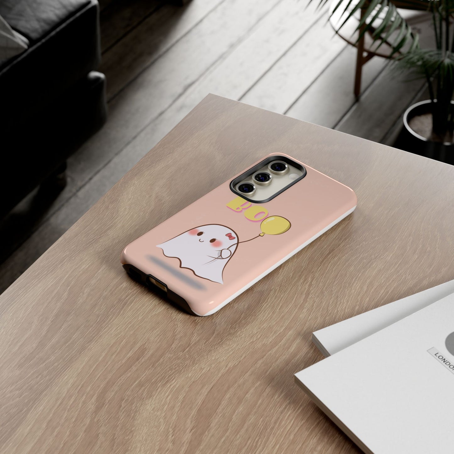 Cute Ghost 'Boo' Phone Case – Pink Balloon Protective Case