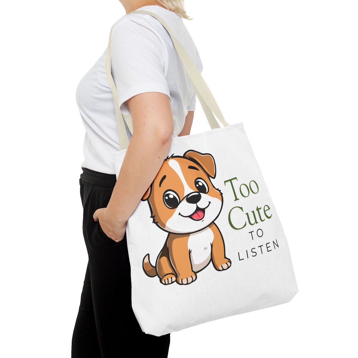 "Too Cute to Listen" Puppy Tote Bag