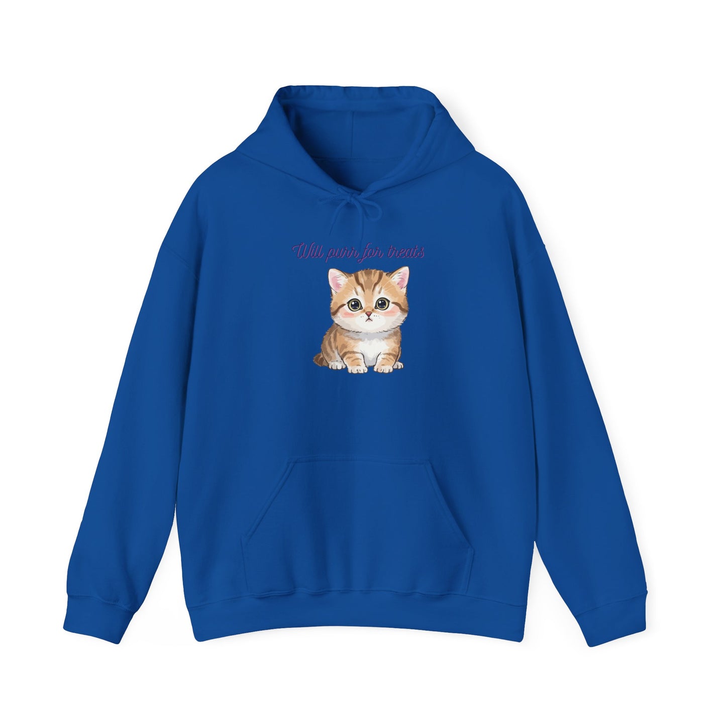 Cute Kitten Hoodie — "Will purr for treats" Cozy Cat Lover Sweatshirt