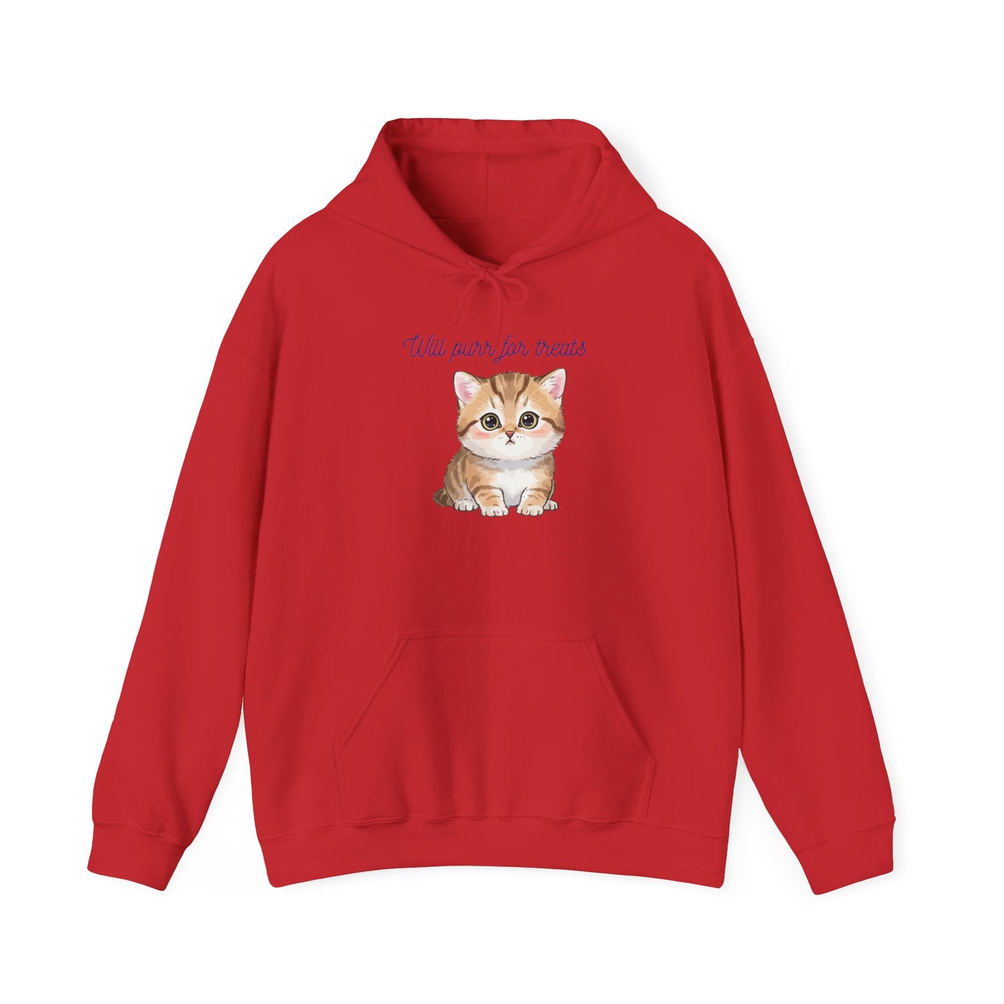 Cute Kitten Hoodie — "Will purr for treats" Cozy Cat Lover Sweatshirt