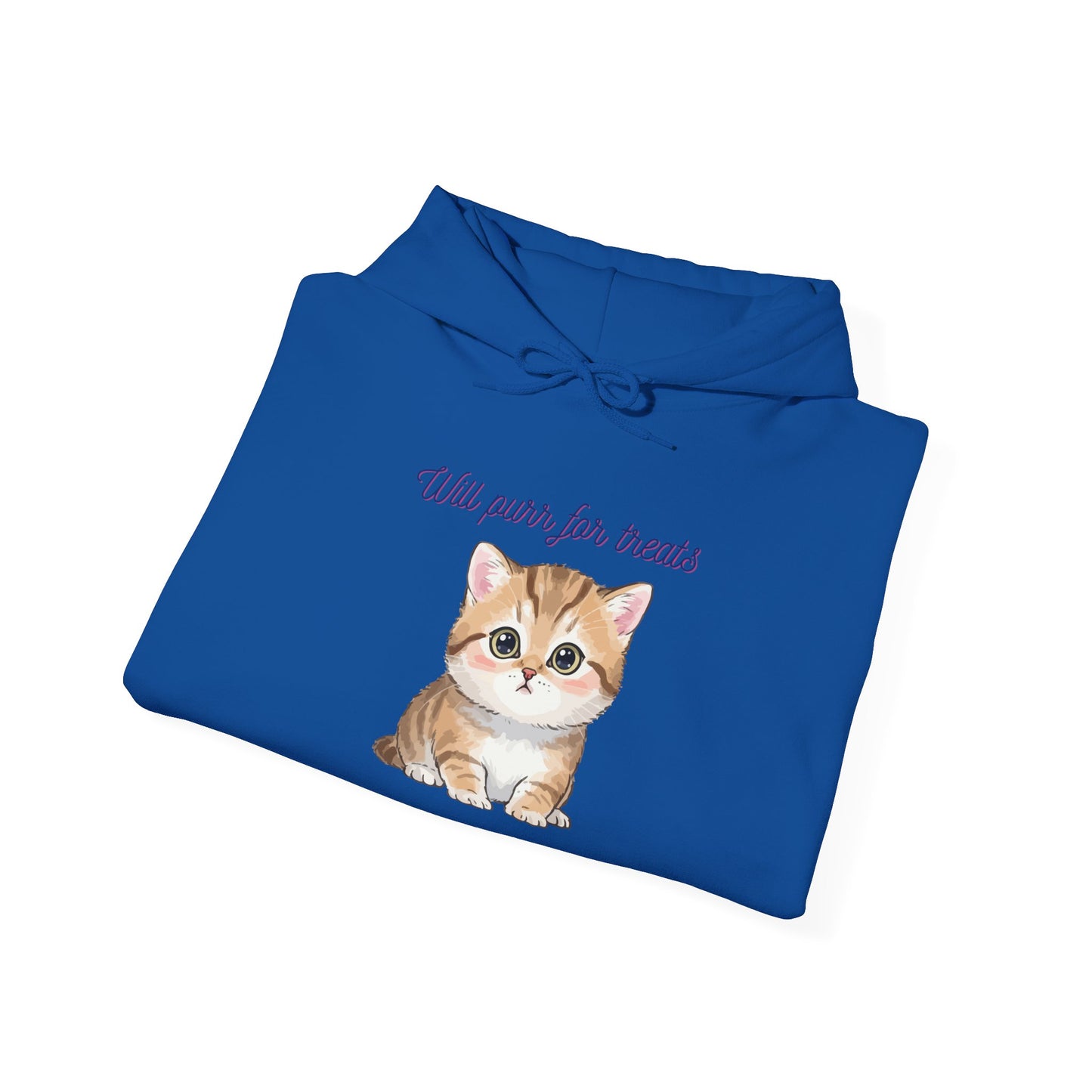 Cute Kitten Hoodie — "Will purr for treats" Cozy Cat Lover Sweatshirt