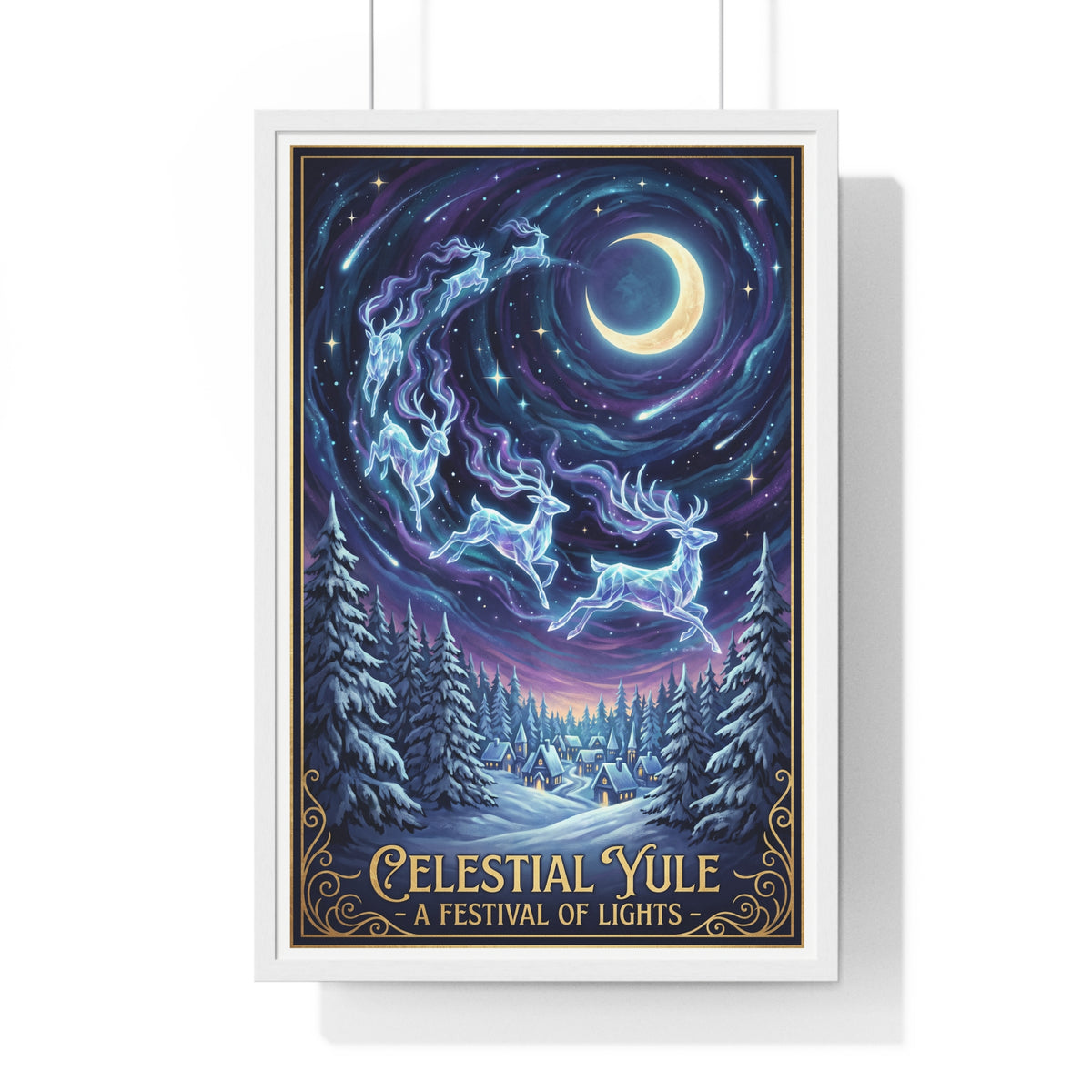 "Celestial Yule: A Festival of Lights" Holiday Framed Poster