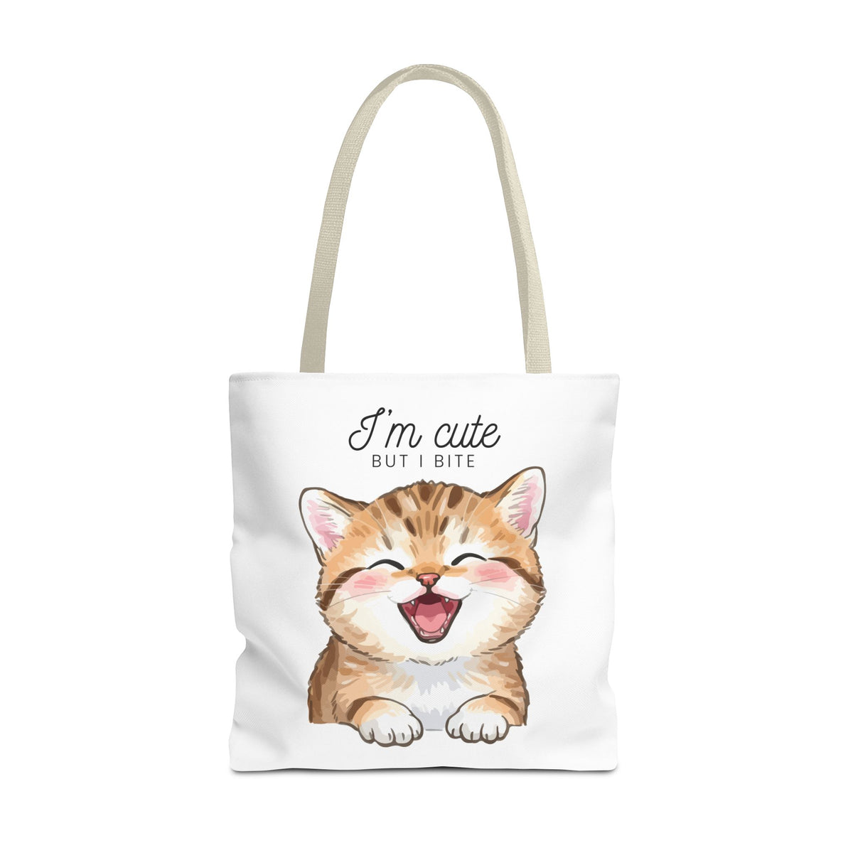 "I'm Cute But I Bite" kitty tote bag