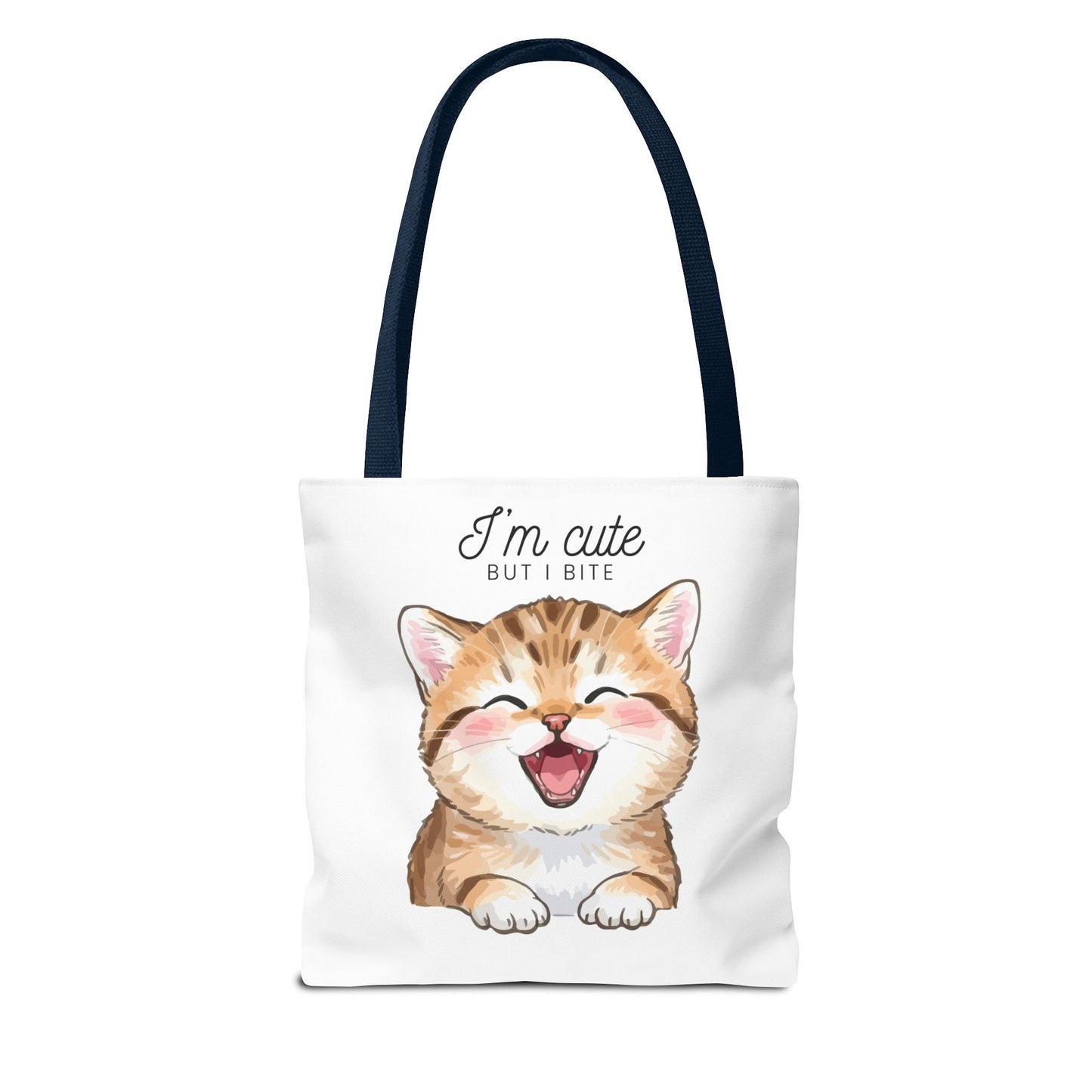 Cute Kitten Tote Bag — "I'm Cute But I Bite" Printed Canvas Bag