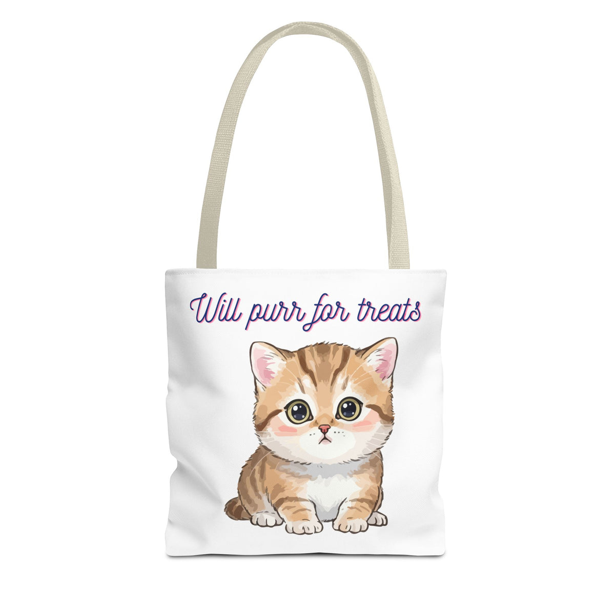 "Will purr for treats" kitten tote bag