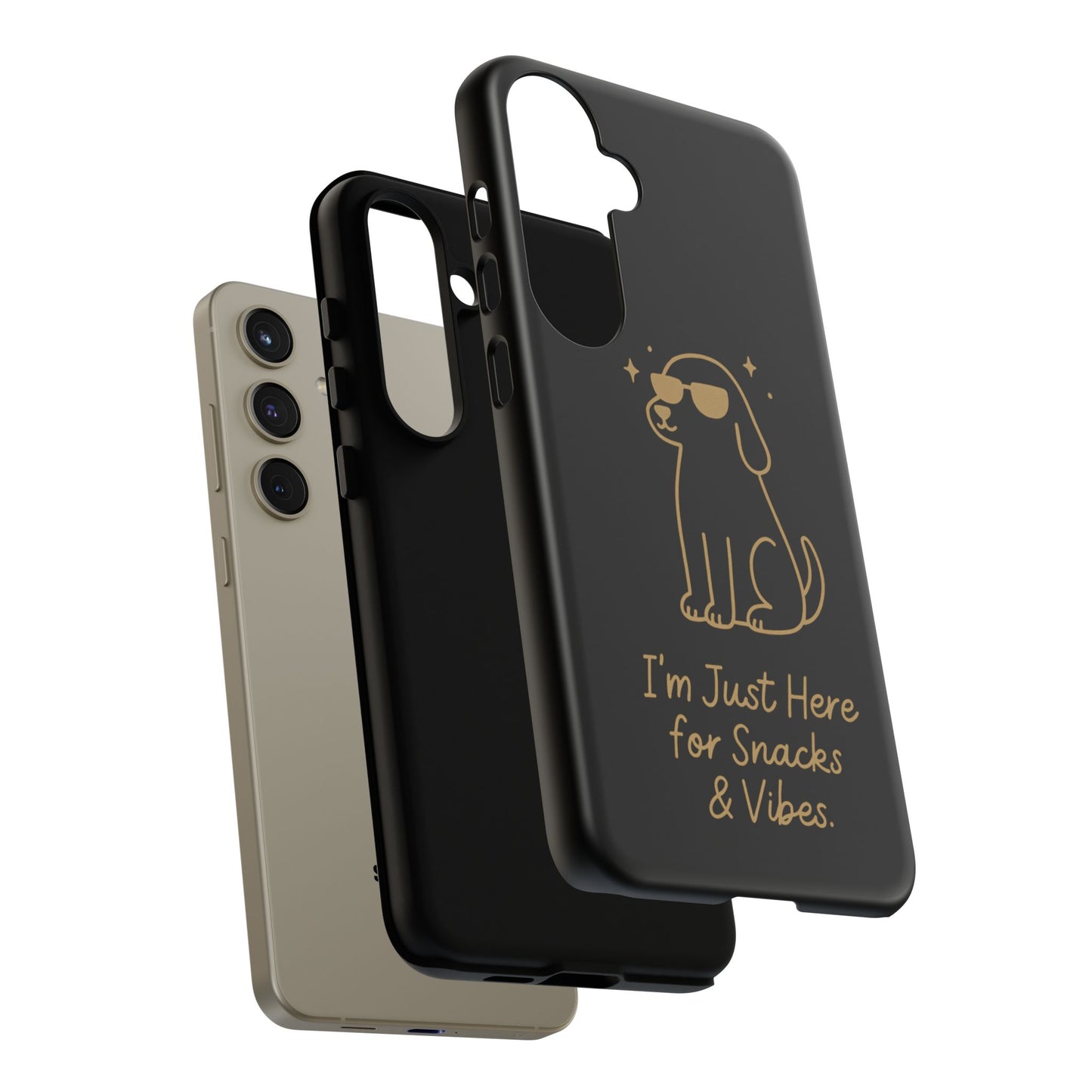 Phone Case — "I’m Just Here for Snacks & Vibes" Cute Dog Design