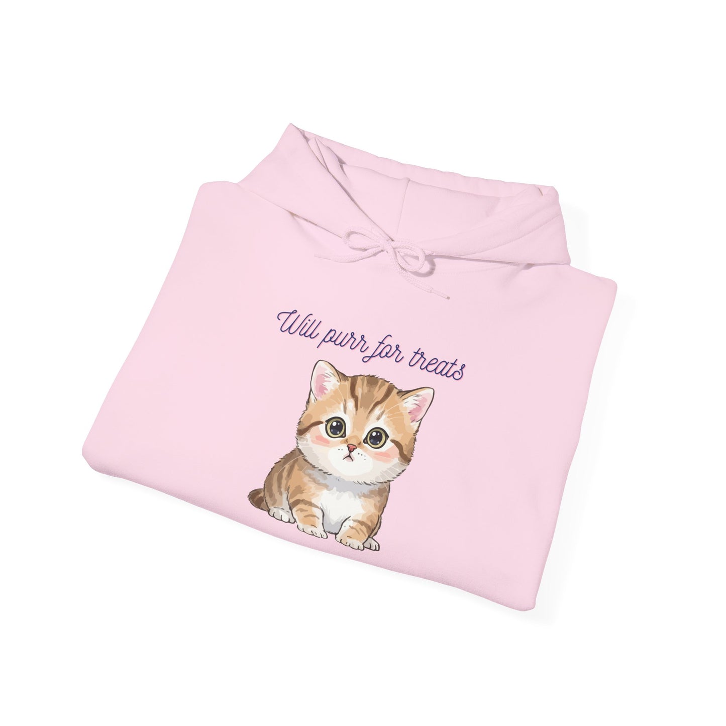 Cute Kitten Hoodie — "Will purr for treats" Cozy Cat Lover Sweatshirt