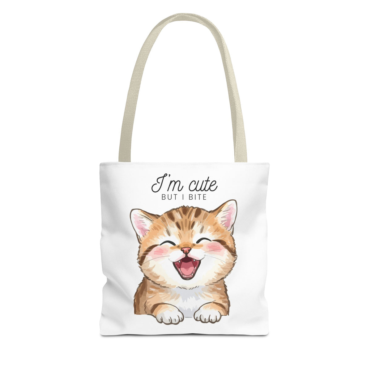 "I'm Cute But I Bite" kitty tote bag