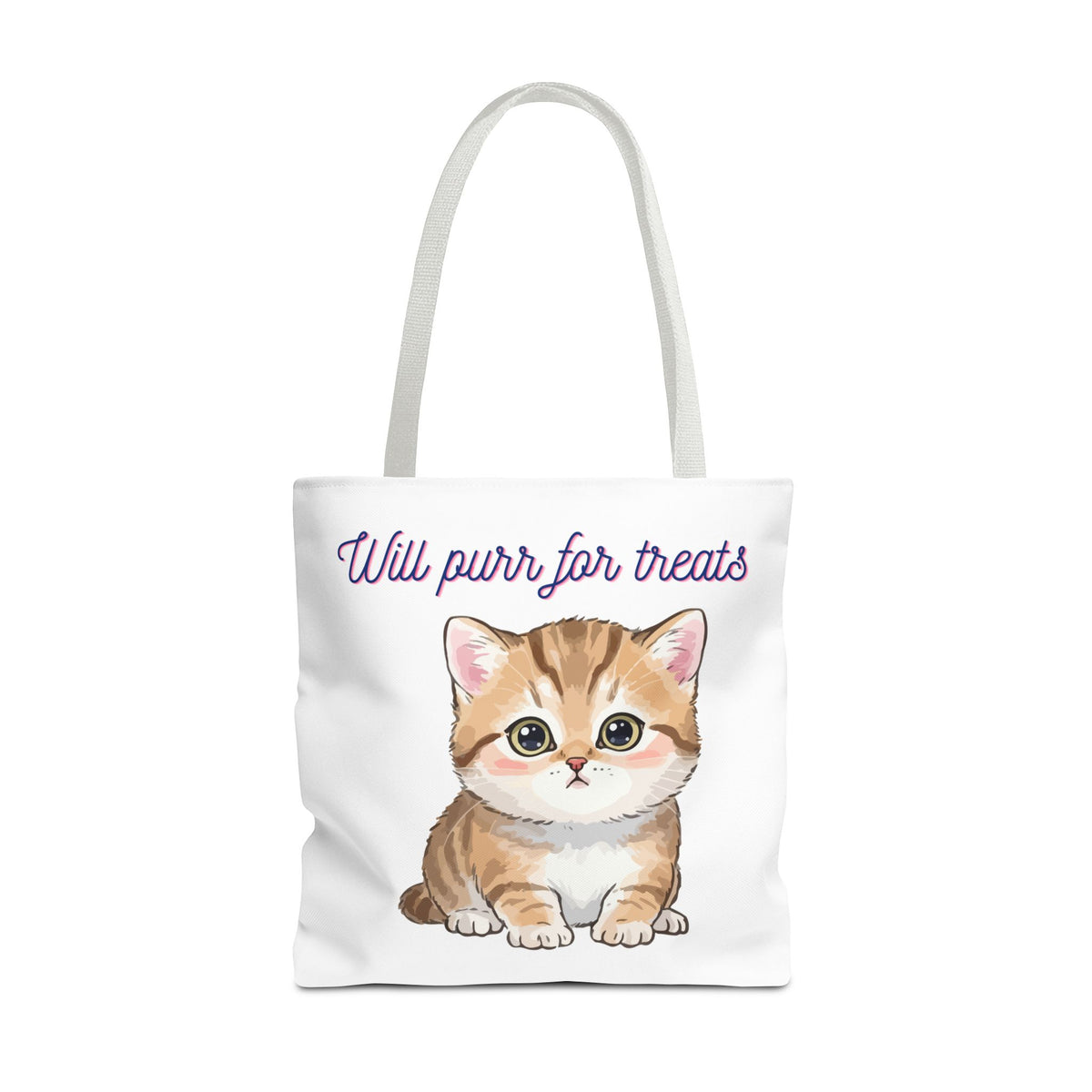 "Will purr for treats" kitten tote bag