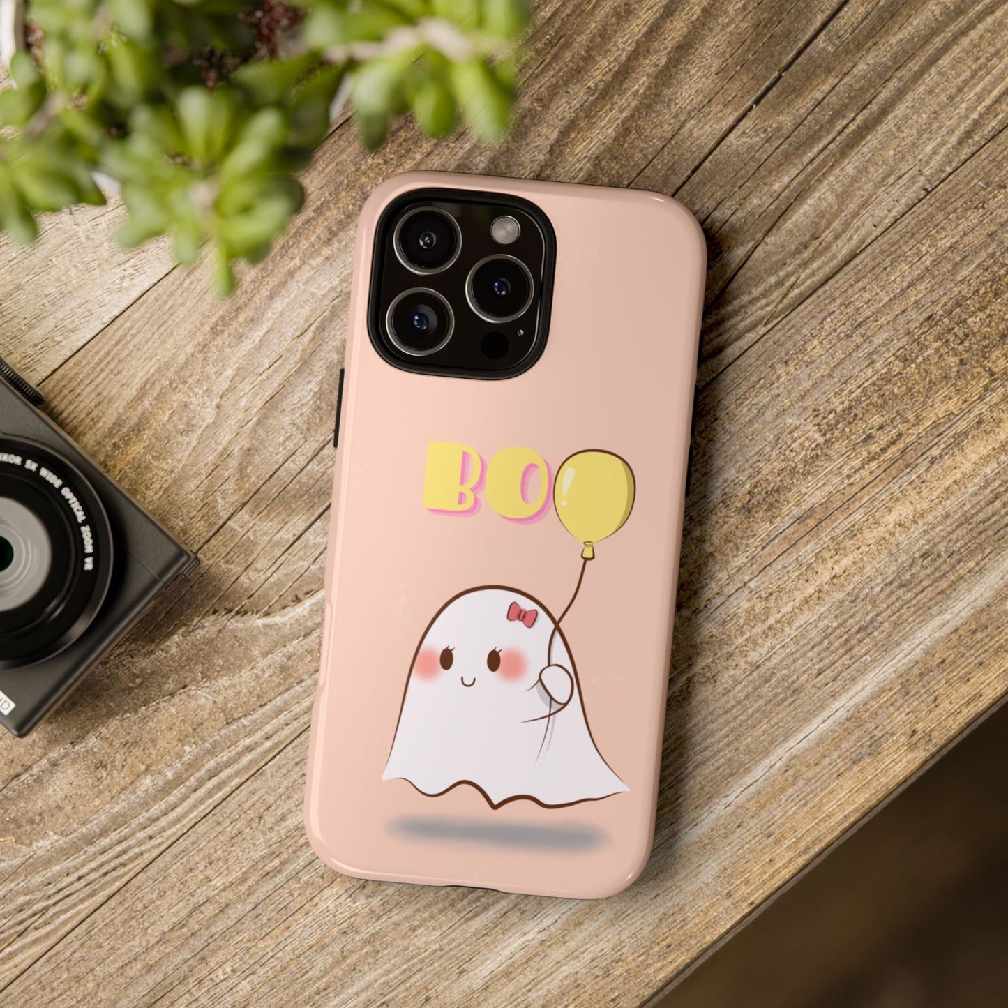 Cute Ghost 'Boo' Phone Case – Pink Balloon Protective Case