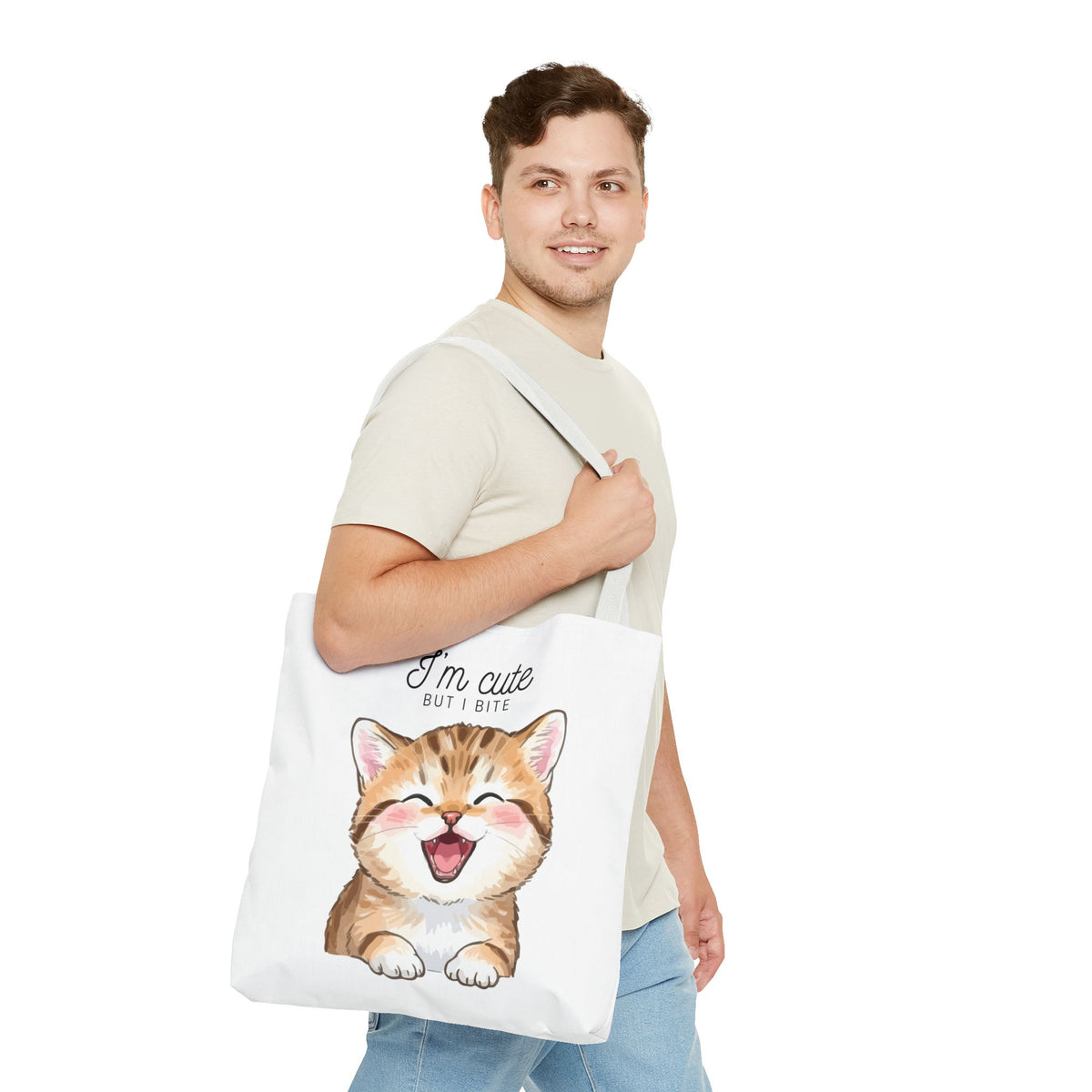 "I'm Cute But I Bite" kitty tote bag