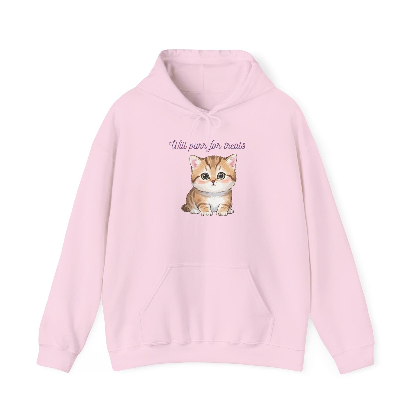 Cute Kitten Hoodie — "Will purr for treats" Cozy Cat Lover Sweatshirt