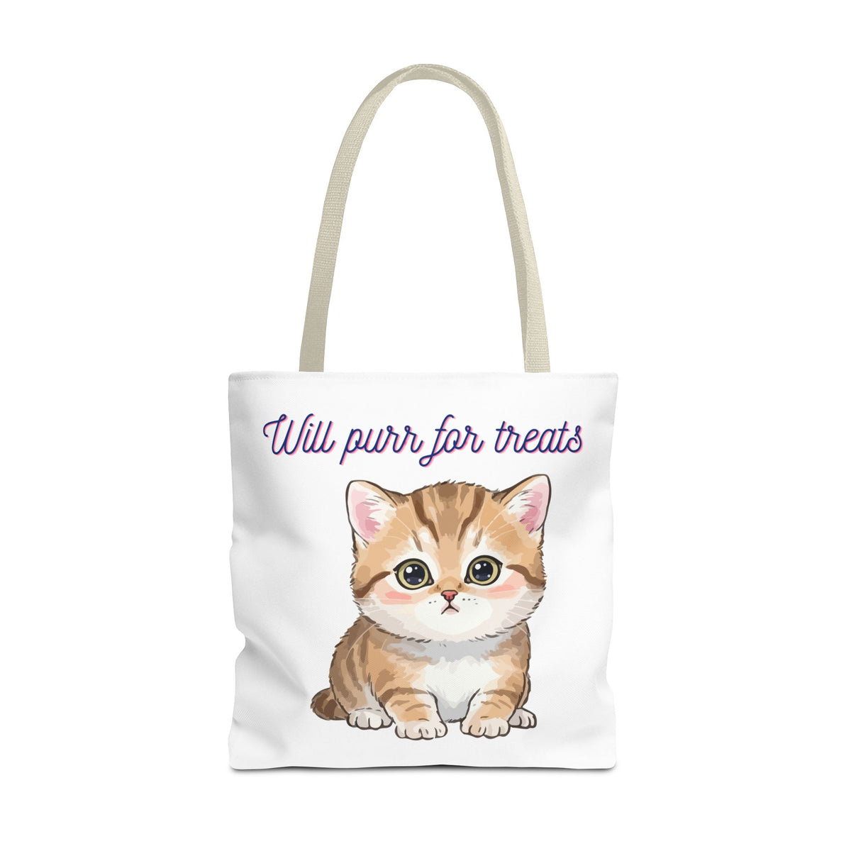 "Will purr for treats" kitten tote bag