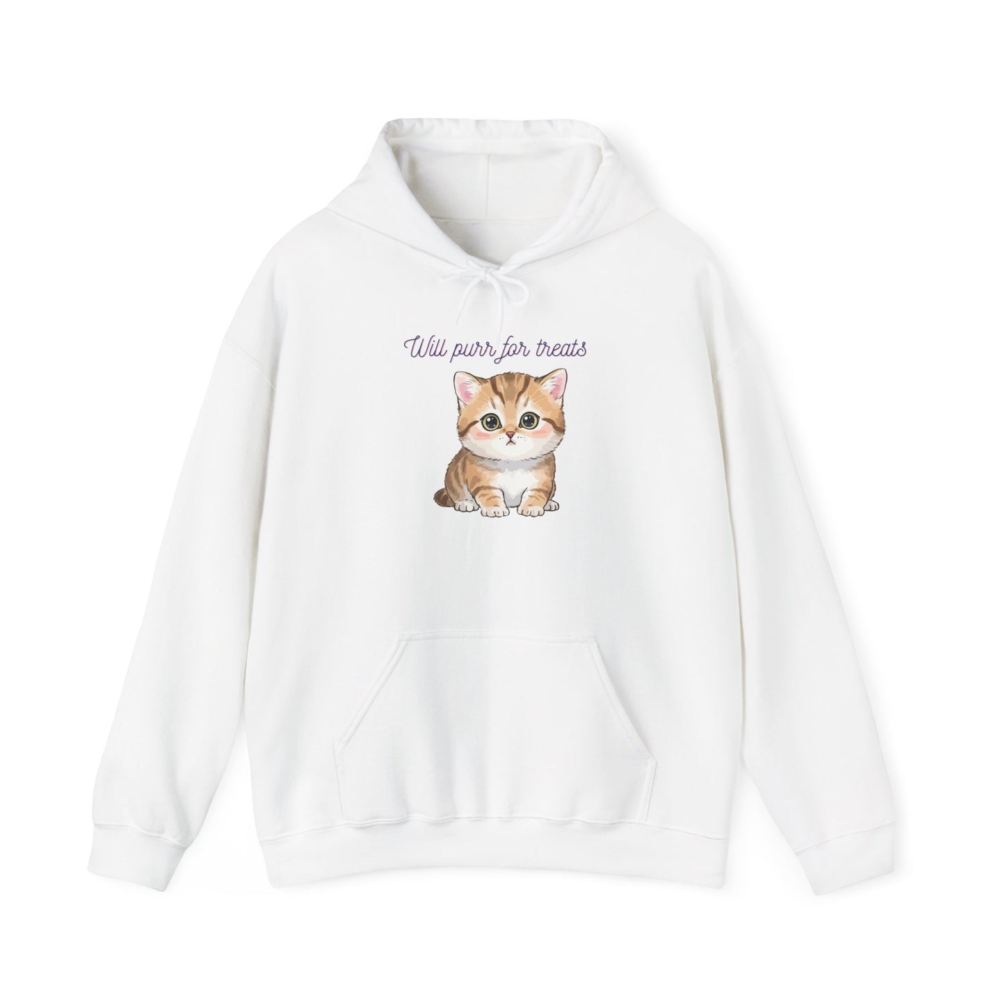 Cute Kitten Hoodie — "Will purr for treats" Cozy Cat Lover Sweatshirt