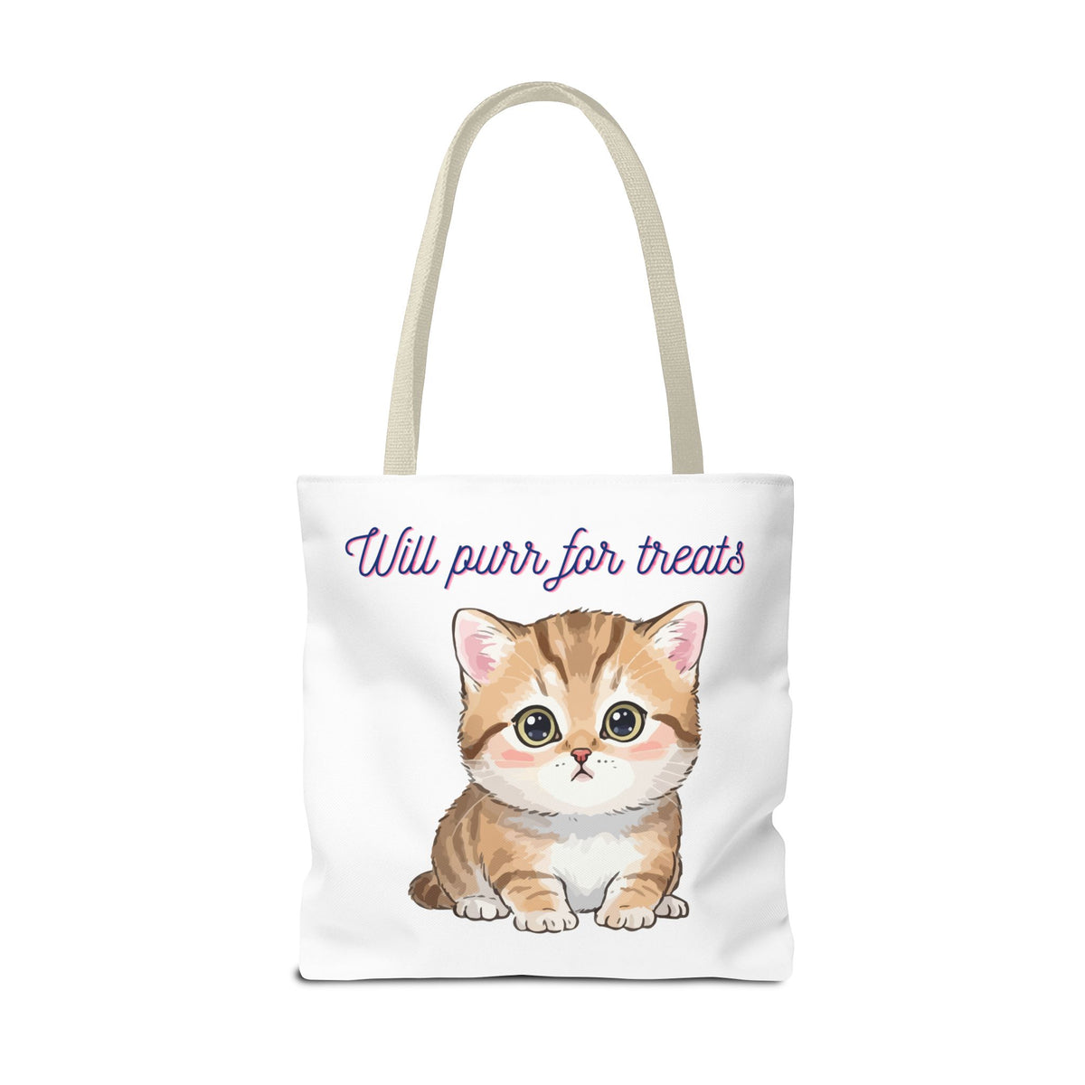 "Will purr for treats" kitten tote bag