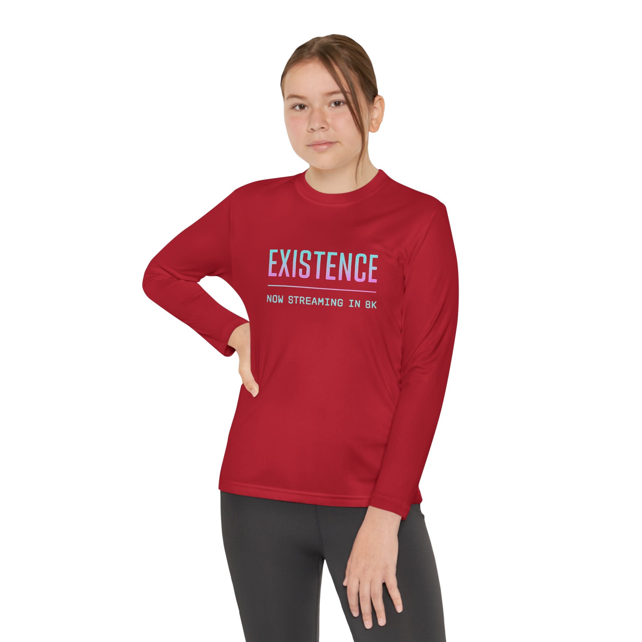 Youth Motivational Long Sleeve Tee - Vibrant Orange "Existence, How Striving Defines Me", Gift for Kids, Sportswear, Everyday Wear, [...]