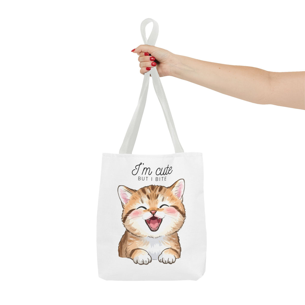 "I'm Cute But I Bite" kitty tote bag