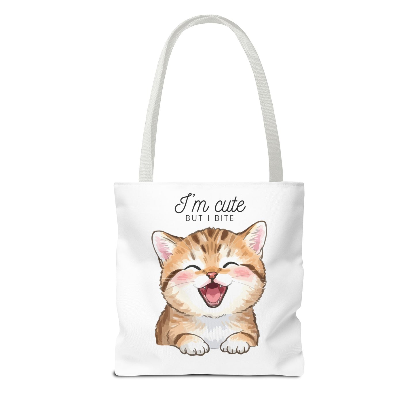 Cute Kitten Tote Bag — "I'm Cute But I Bite" Printed Canvas Bag