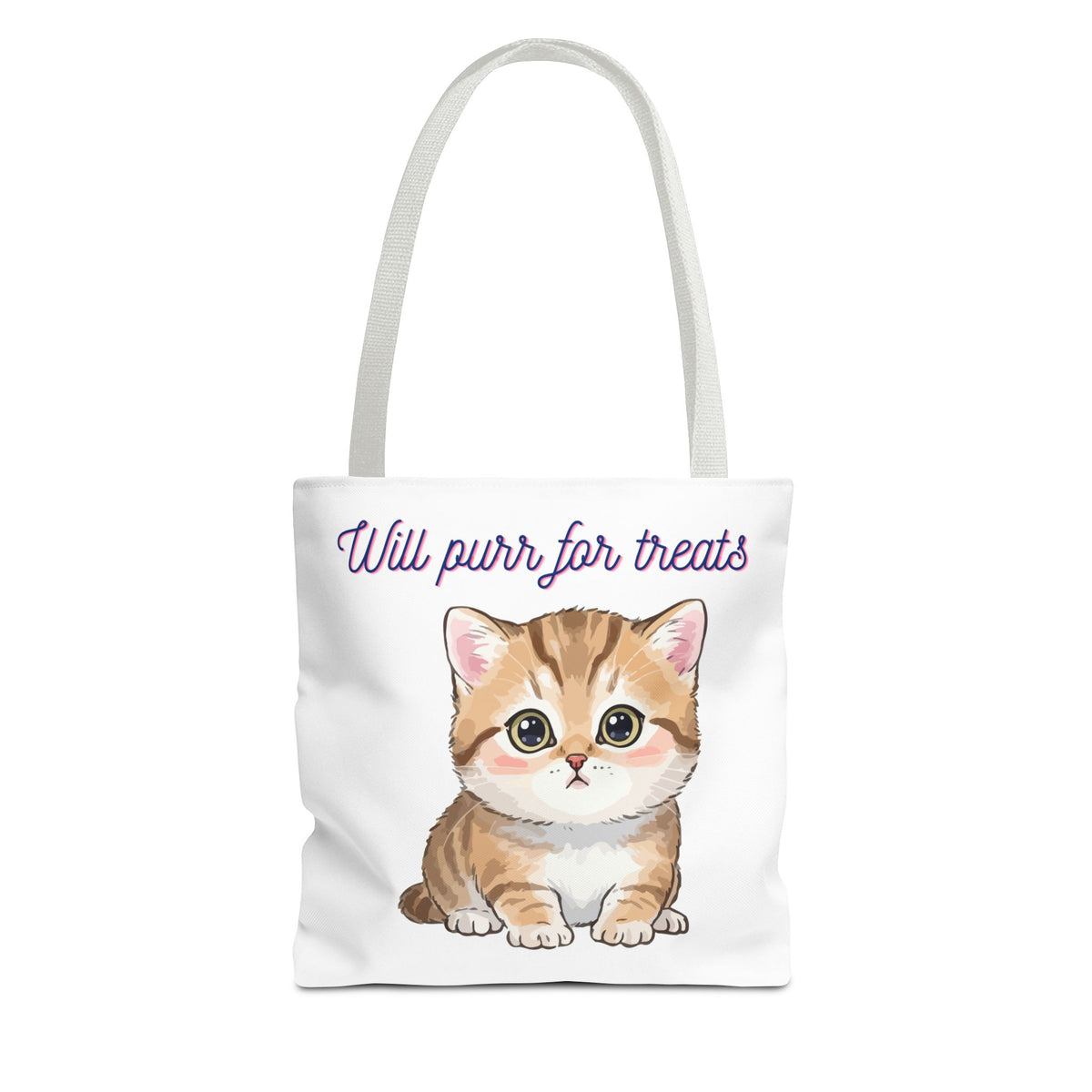 "Will purr for treats" kitten tote bag
