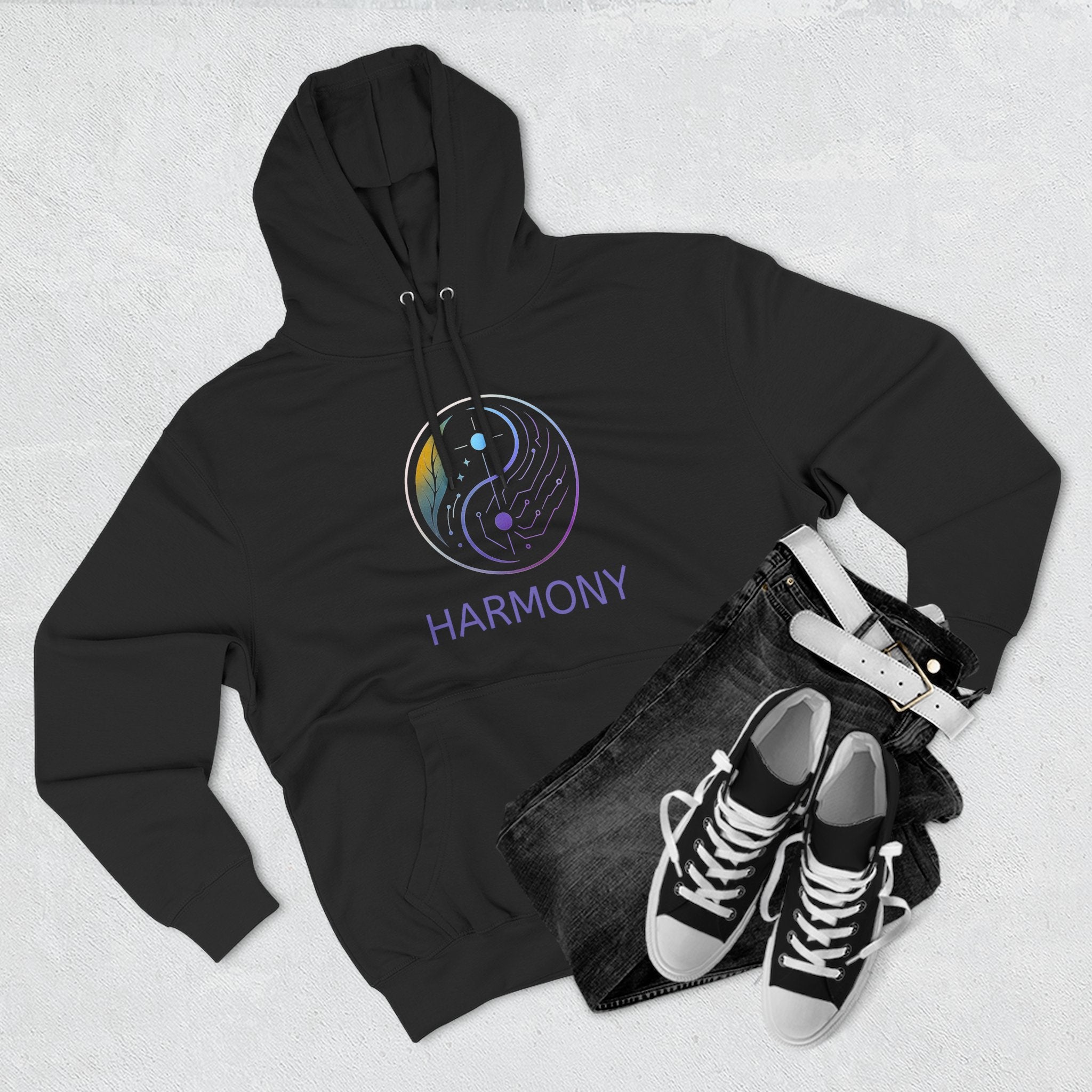 Harmony Three-Panel Fleece Hoodie, Comfortable Hoodie, Cozy Sweatshirt, Casual Wear, Gift for Friends, Energetic Design