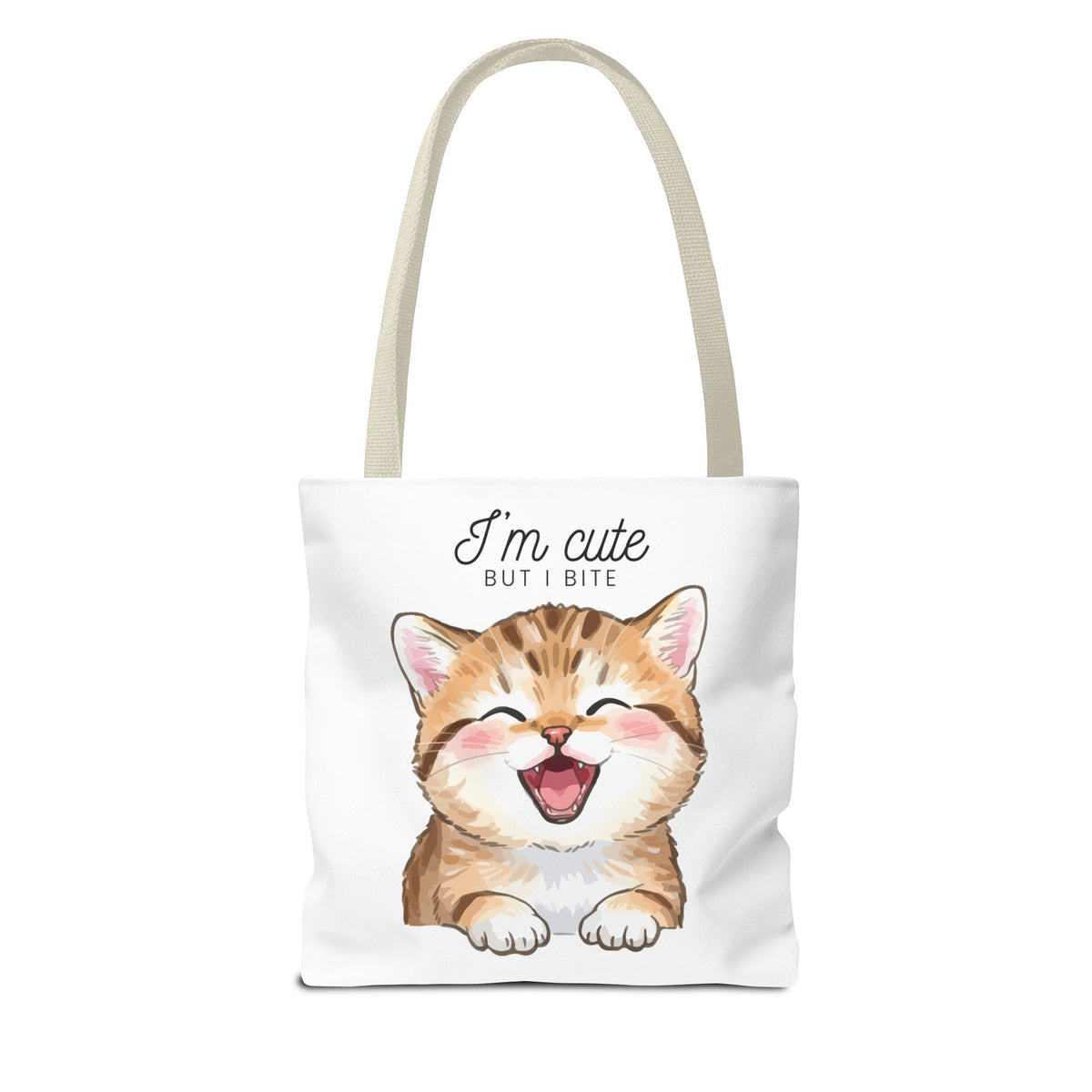 "I'm Cute But I Bite" kitty tote bag