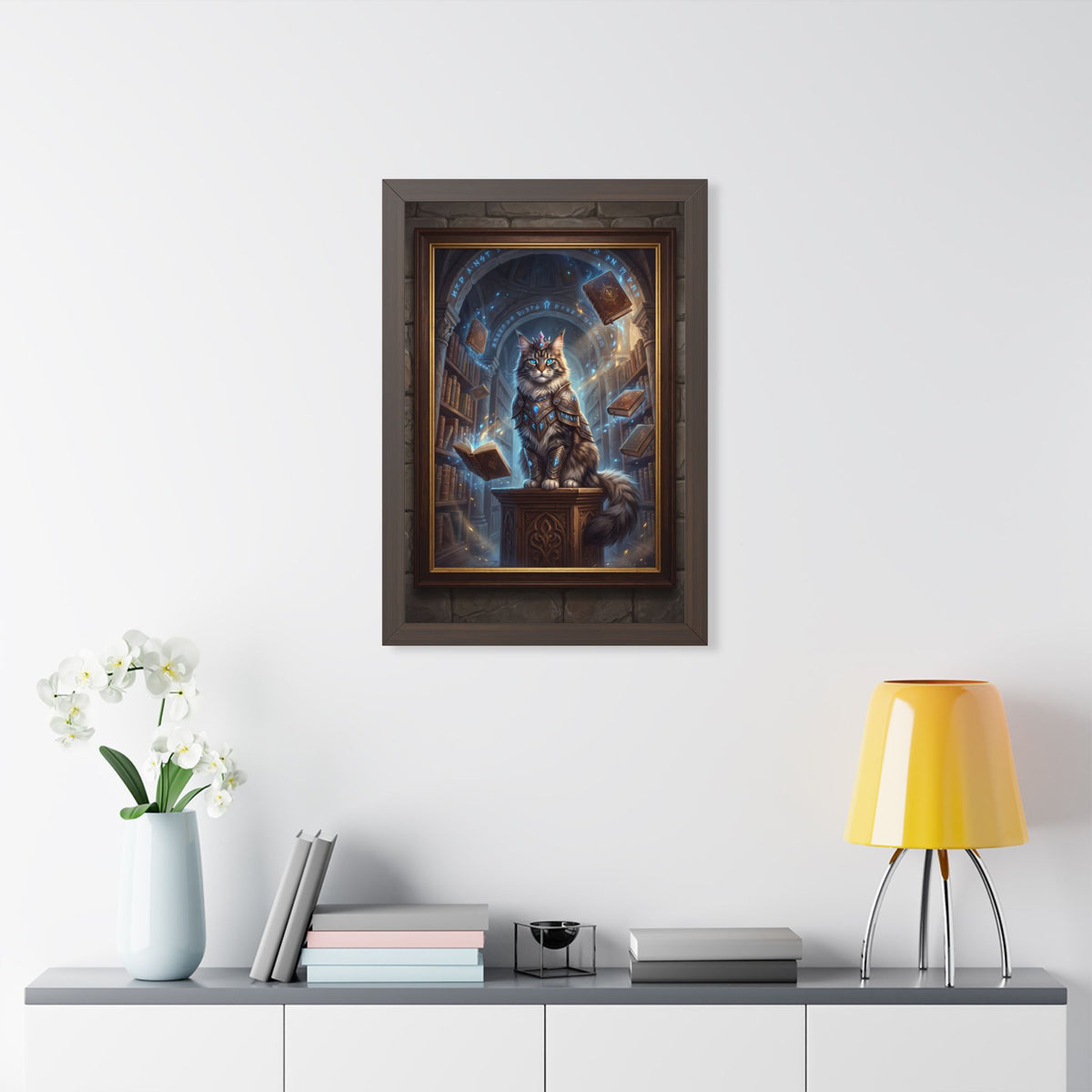 Mystic Library Cat Framed Poster