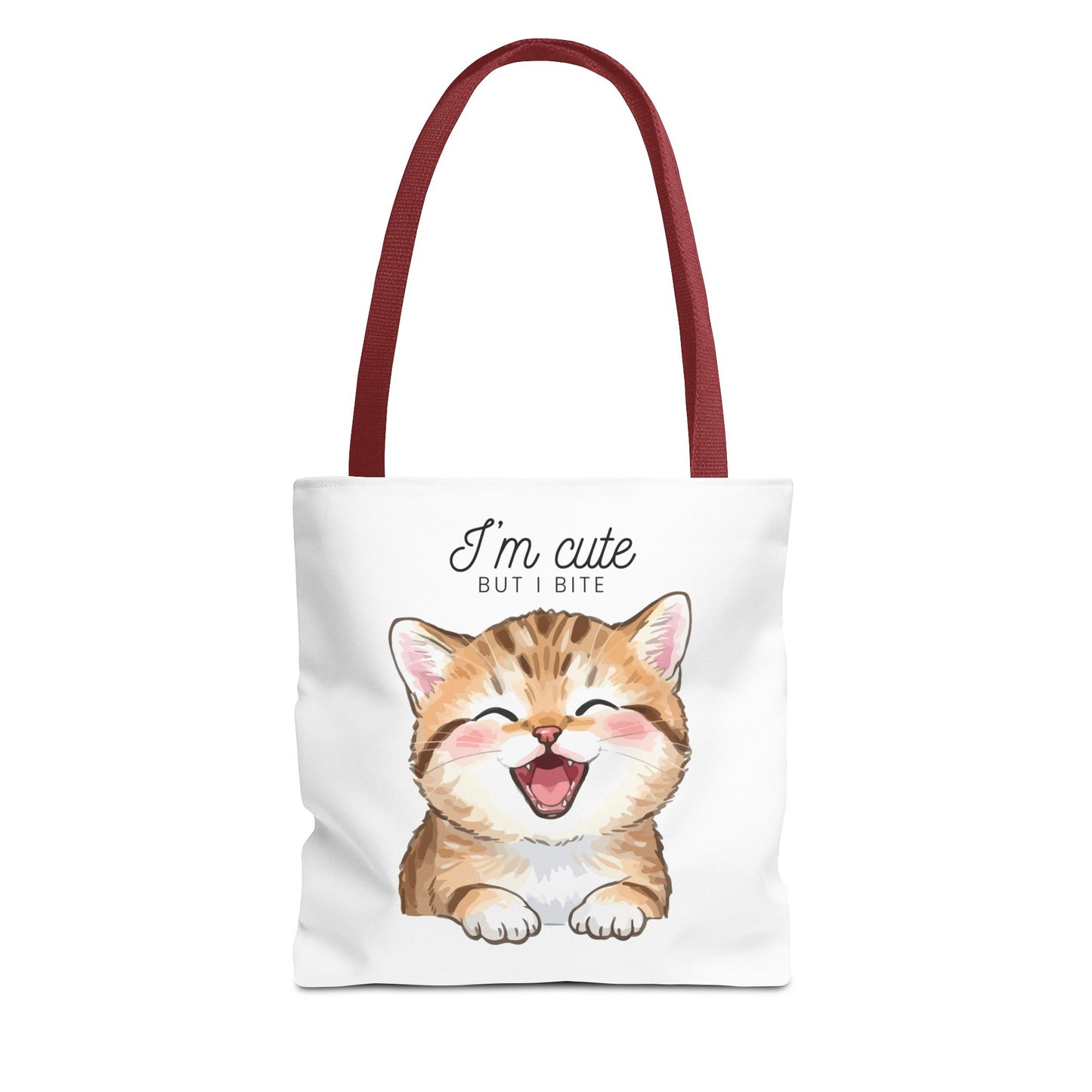 Cute Kitten Tote Bag — "I'm Cute But I Bite" Printed Canvas Bag