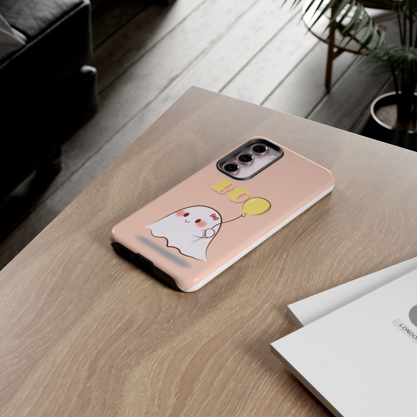 Cute Ghost 'Boo' Phone Case – Pink Balloon Protective Case