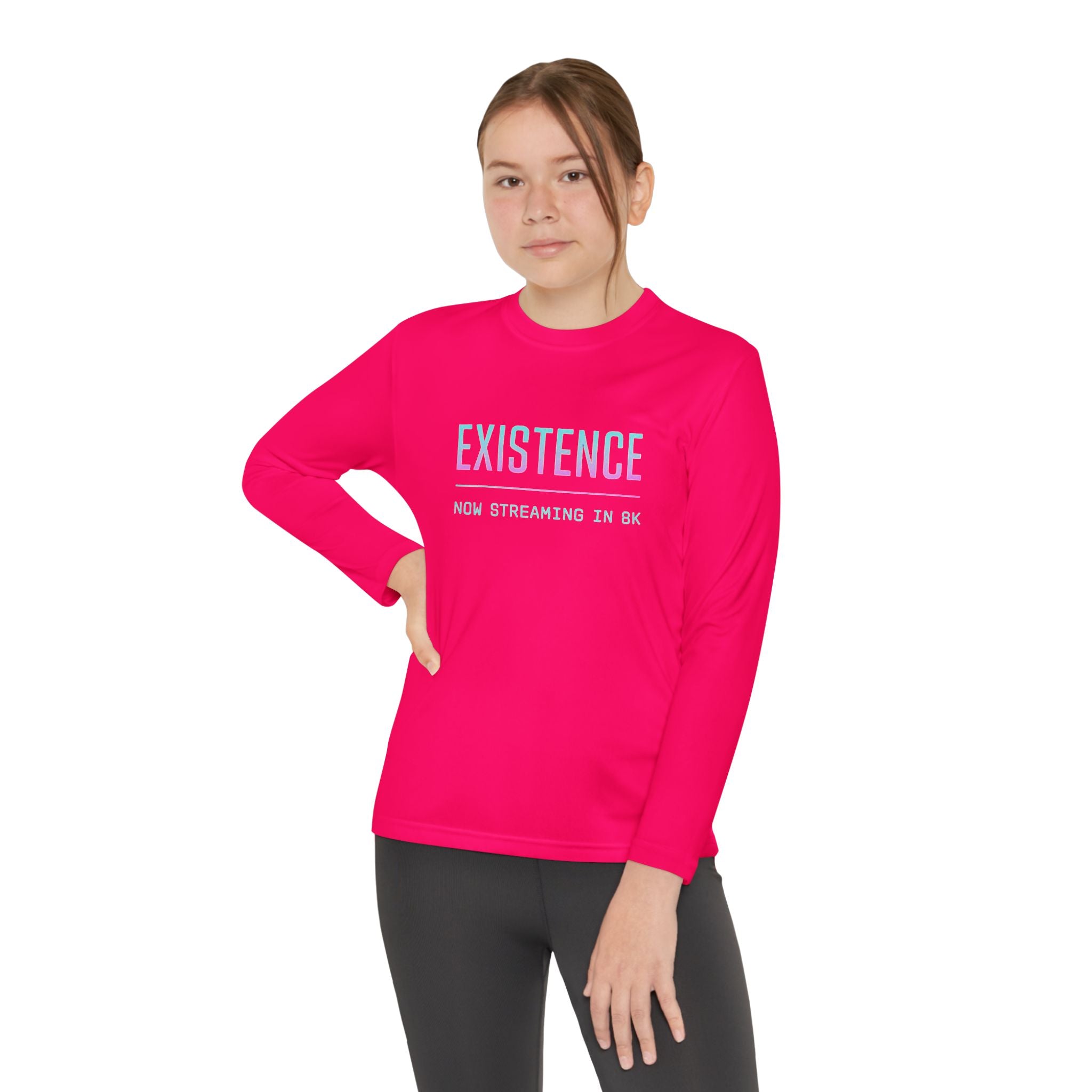 Youth Motivational Long Sleeve Tee - Vibrant Orange "Existence, How Striving Defines Me", Gift for Kids, Sportswear, Everyday Wear, [...]