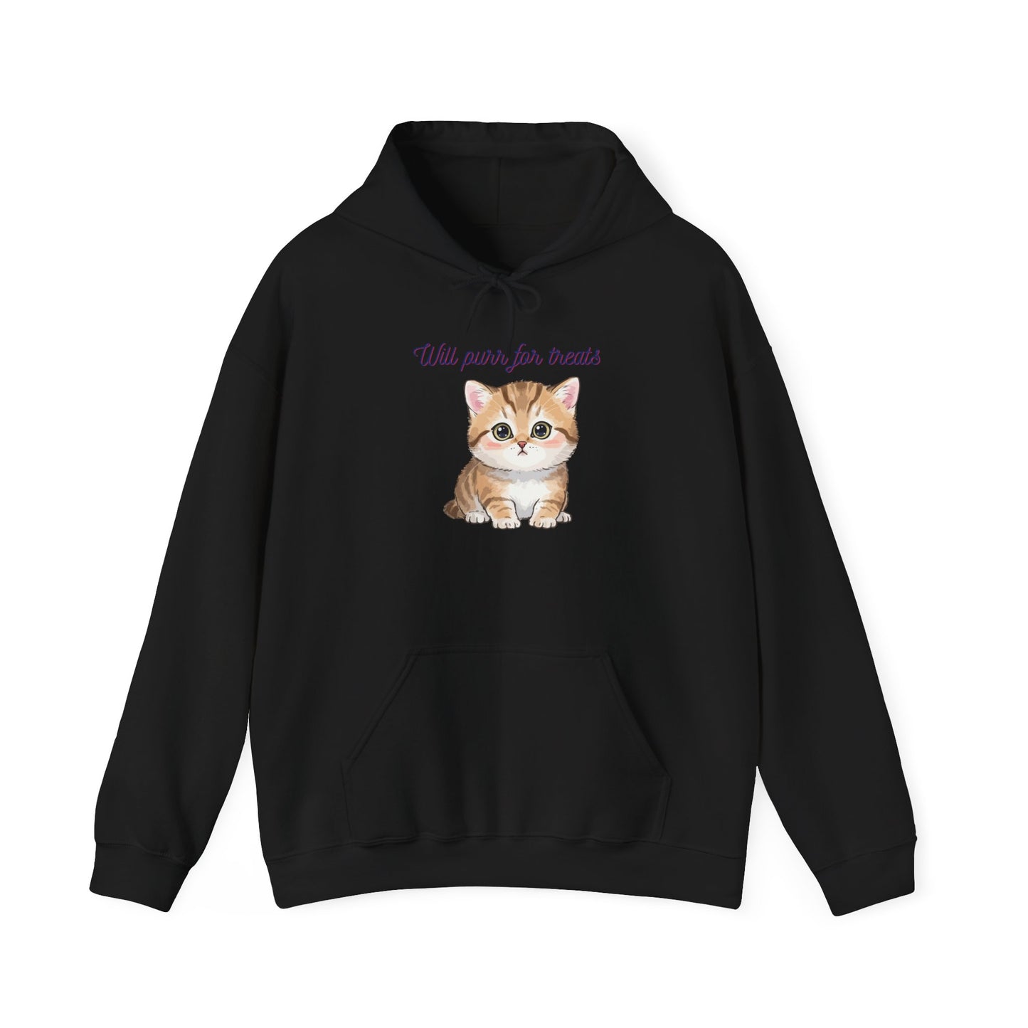 Cute Kitten Hoodie — "Will purr for treats" Cozy Cat Lover Sweatshirt