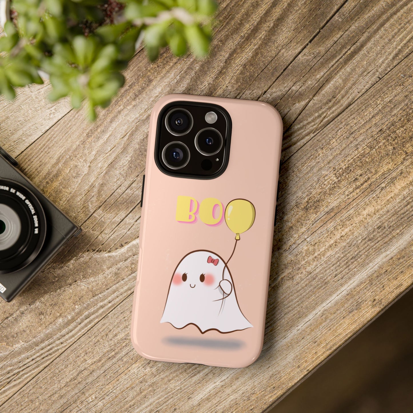 Cute Ghost 'Boo' Phone Case – Pink Balloon Protective Case