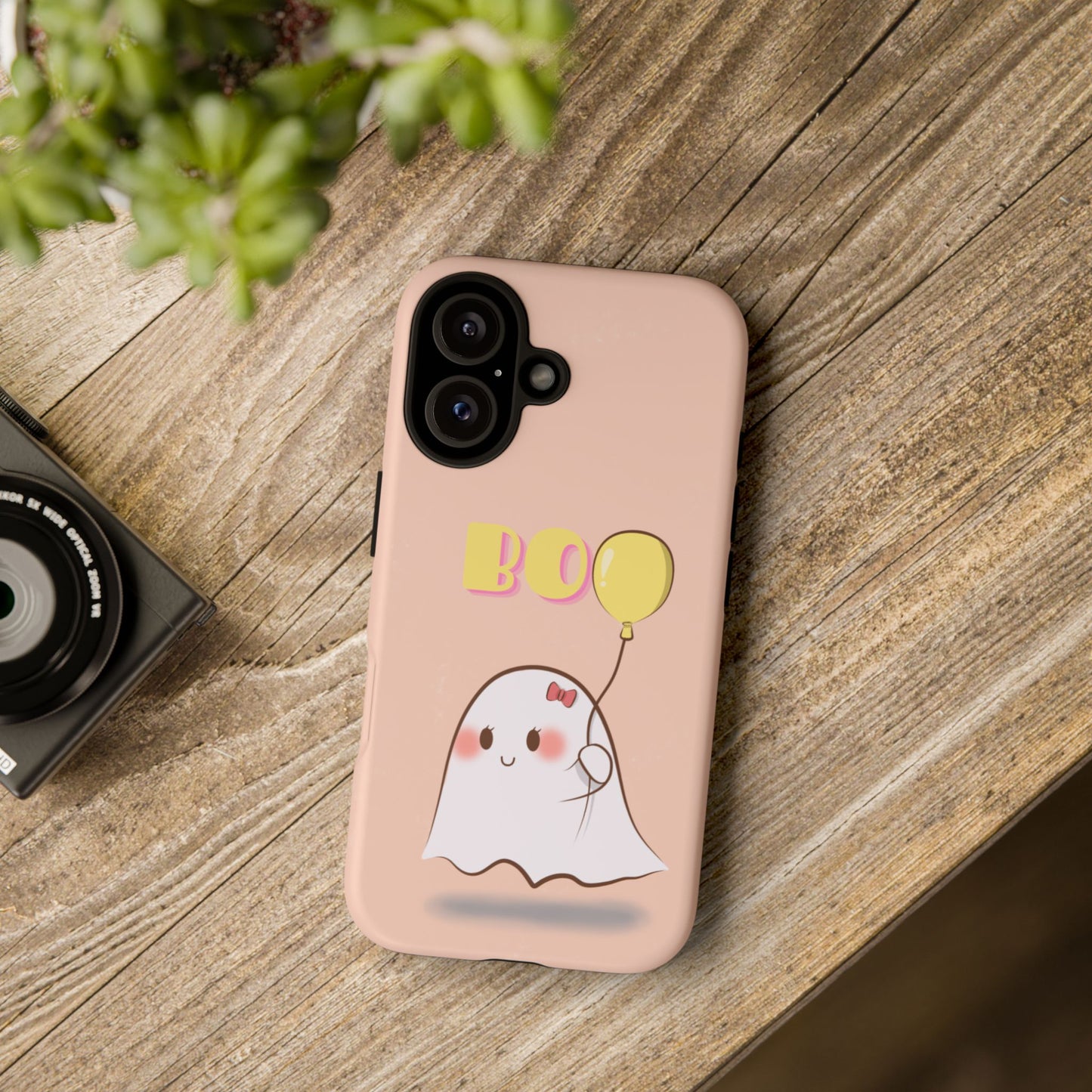 Cute Ghost 'Boo' Phone Case – Pink Balloon Protective Case