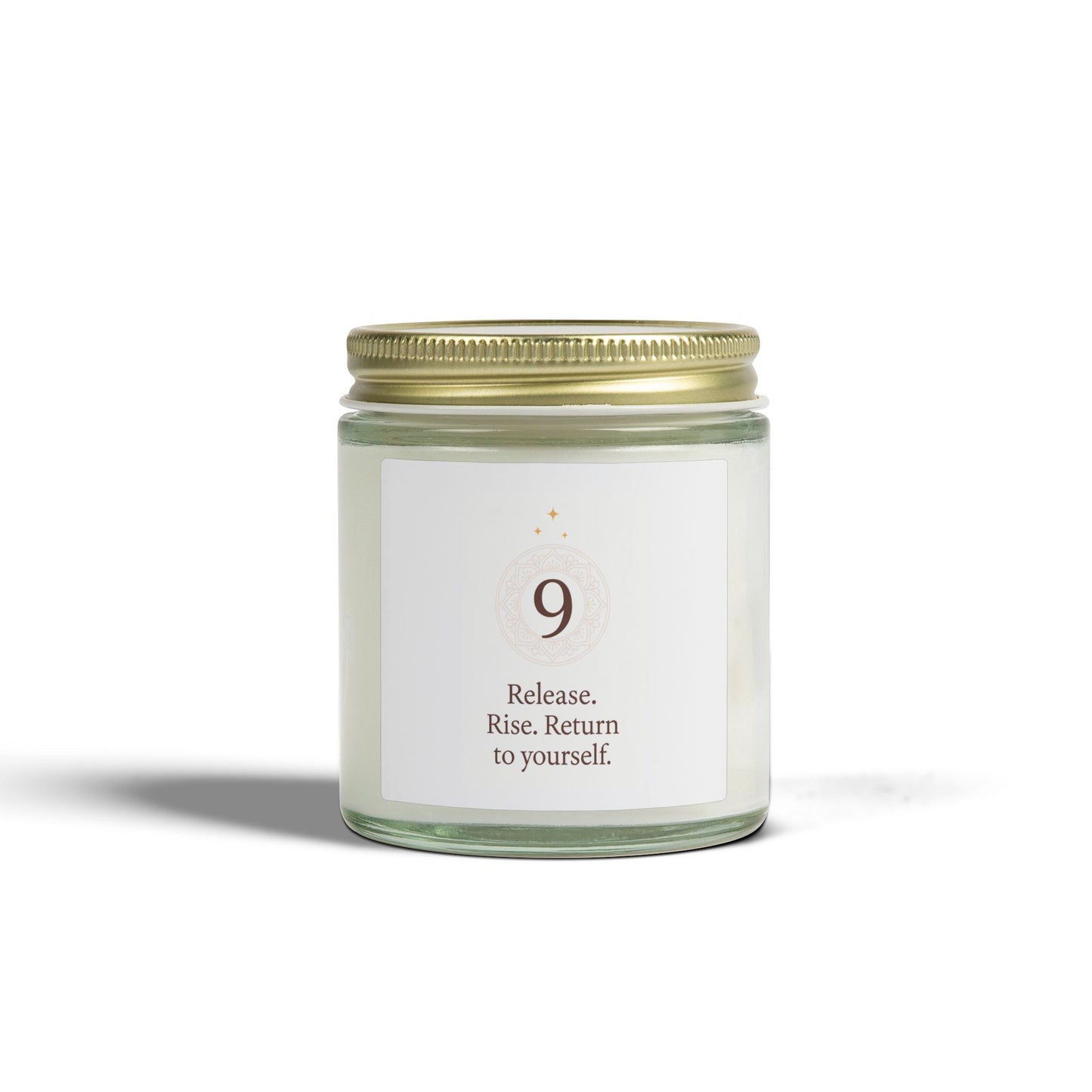 Coconut Apricot Scented Candle (4oz & 9oz) — Soy Blend Jar with 'Release. Rise. Return to yourself.' Label