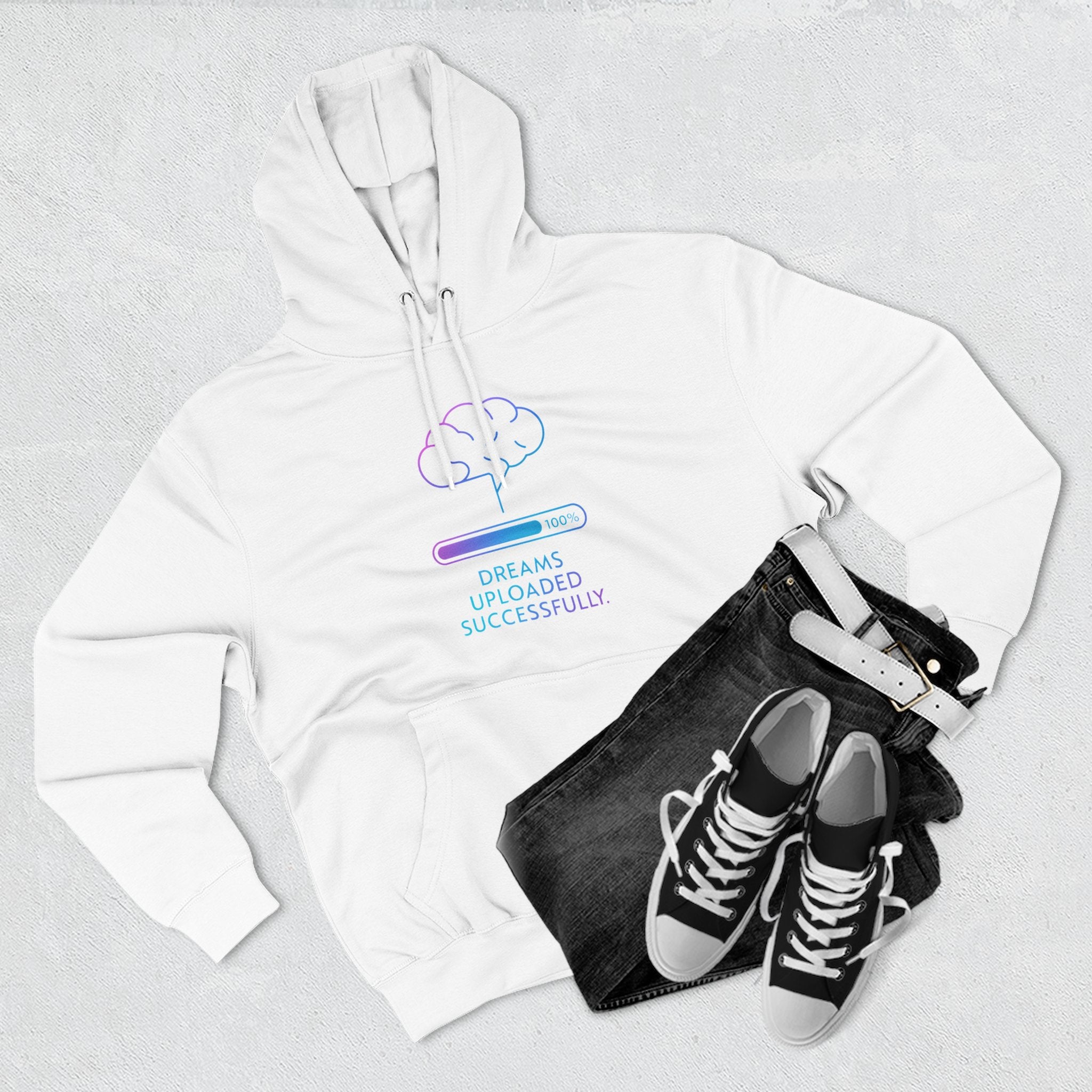 Dreams Uploaded Fleece Hoodie | Cozy Sweatshirt for Dreamers, Gift for Friends, Motivational Apparel, Gym Hoodie, Comfy Casual Wear