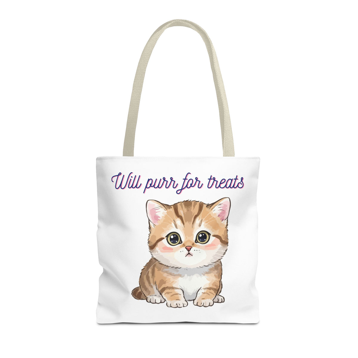 "Will purr for treats" kitten tote bag